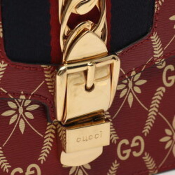 Gucci Sylvie Sherry GG Leather Shoulder Bag Red Multicolor - Picture 7 of 7